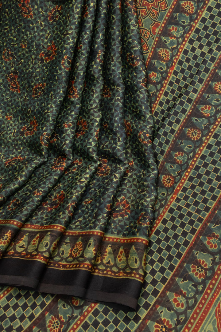 Green Ajrakh Printed Modal Silk Saree 10068389