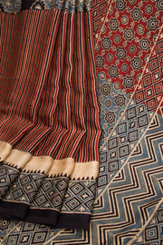 Black Ajrakh Printed Modal Silk Saree 10068396