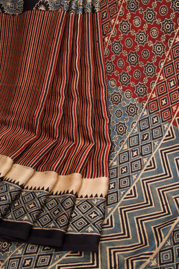 Black Ajrakh Printed Modal Silk Saree 10068396