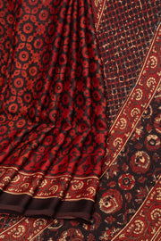 Red Ajrakh Printed Modal Silk Saree 10068403