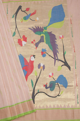 Beige Handloom Paithani Cotton Saree 10068432 - Avishya