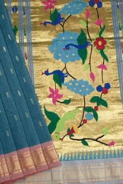 Blue Handloom Paithani Cotton Saree 10068434 - Avishya
