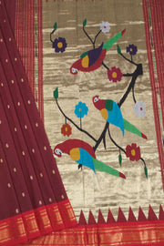 Maroon Handloom Paithani Cotton Saree 10068436 - Avishya