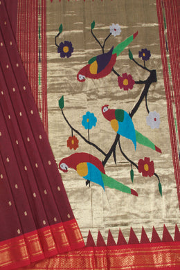 Maroon Handloom Paithani Cotton Saree 10068436 - Avishya