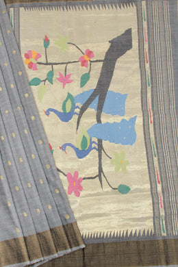 Grey Handloom Paithani Cotton Saree 10068437 - Avishya