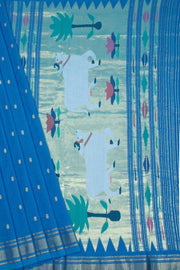 Blue Handloom Paithani Cotton Saree 10068441 - Avishya