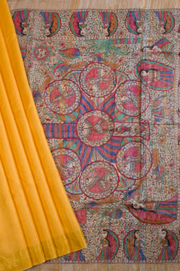 Yellow Hand Printed Staple Silk Madhubani Saree With Tussar Pallu 10068443 - Avishya