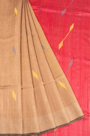 Brown Handloom Bhagalpur Dupion Tussar Silk Saree - Avishya