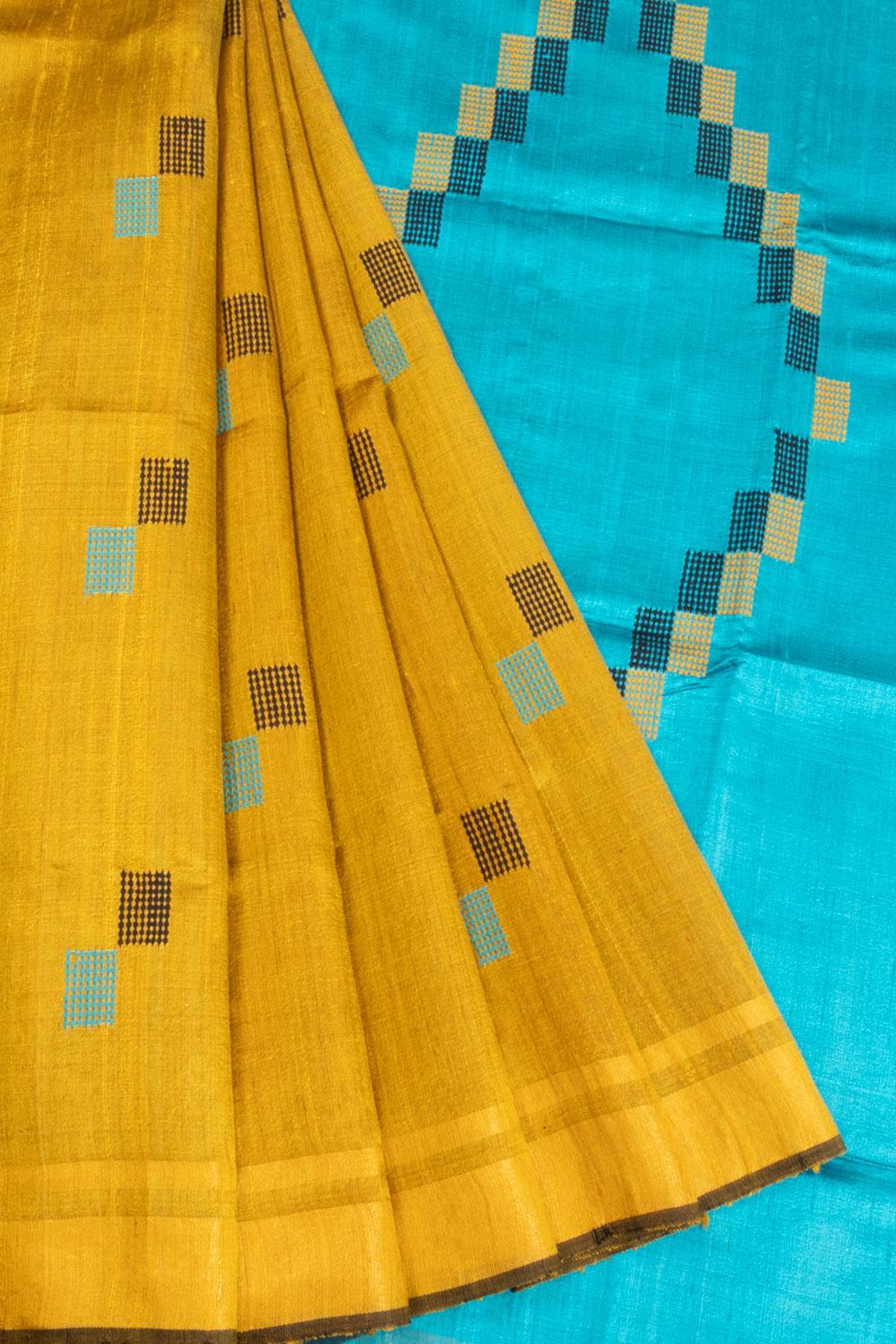 Musted Yellow Handloom Bhagalpur Dupion Tussar Silk Saree 10068465