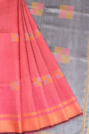 Red Handloom Bhagalpur Dupion Tussar Silk Saree - Avishya
