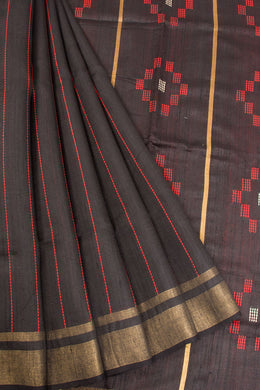 Black Handloom Bhagalpur Dupion Tussar Silk Saree - Avishya