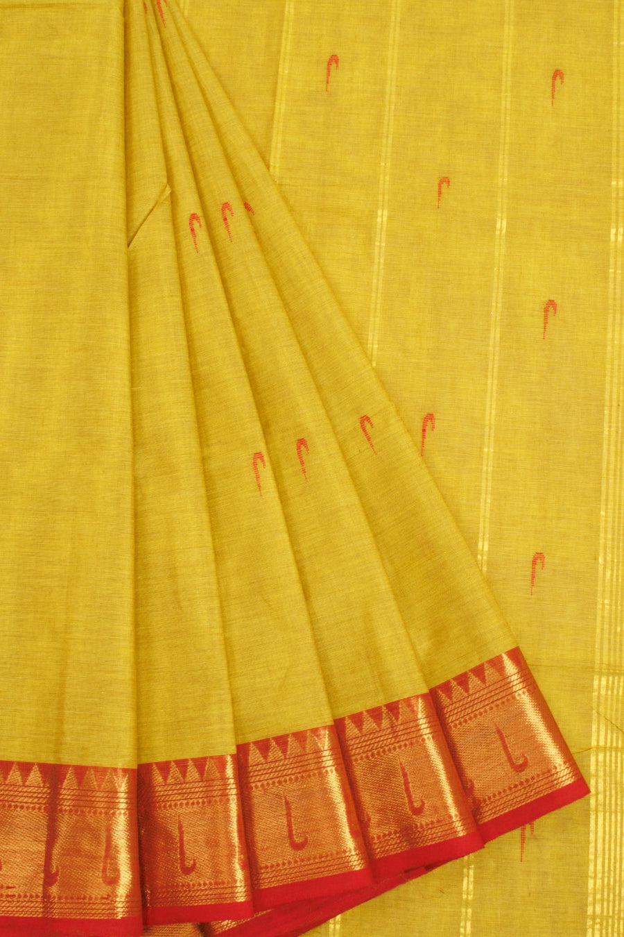 Green Handwoven Kanchi Cotton Saree 10068526 - Avishya
