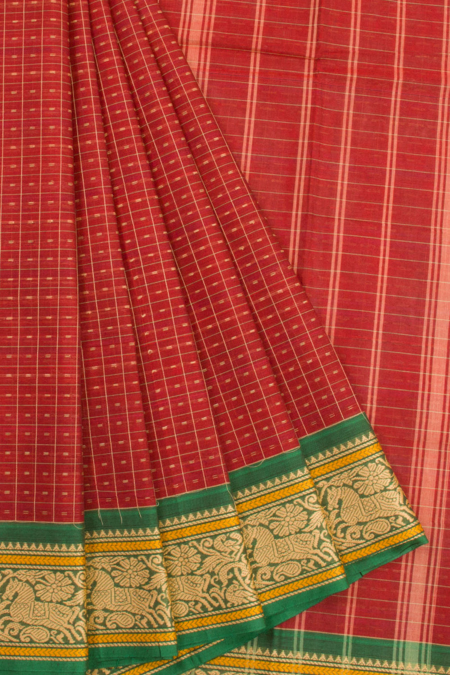 Maroon Handwoven Kanchi Cotton Saree 10068542 - Avishya
