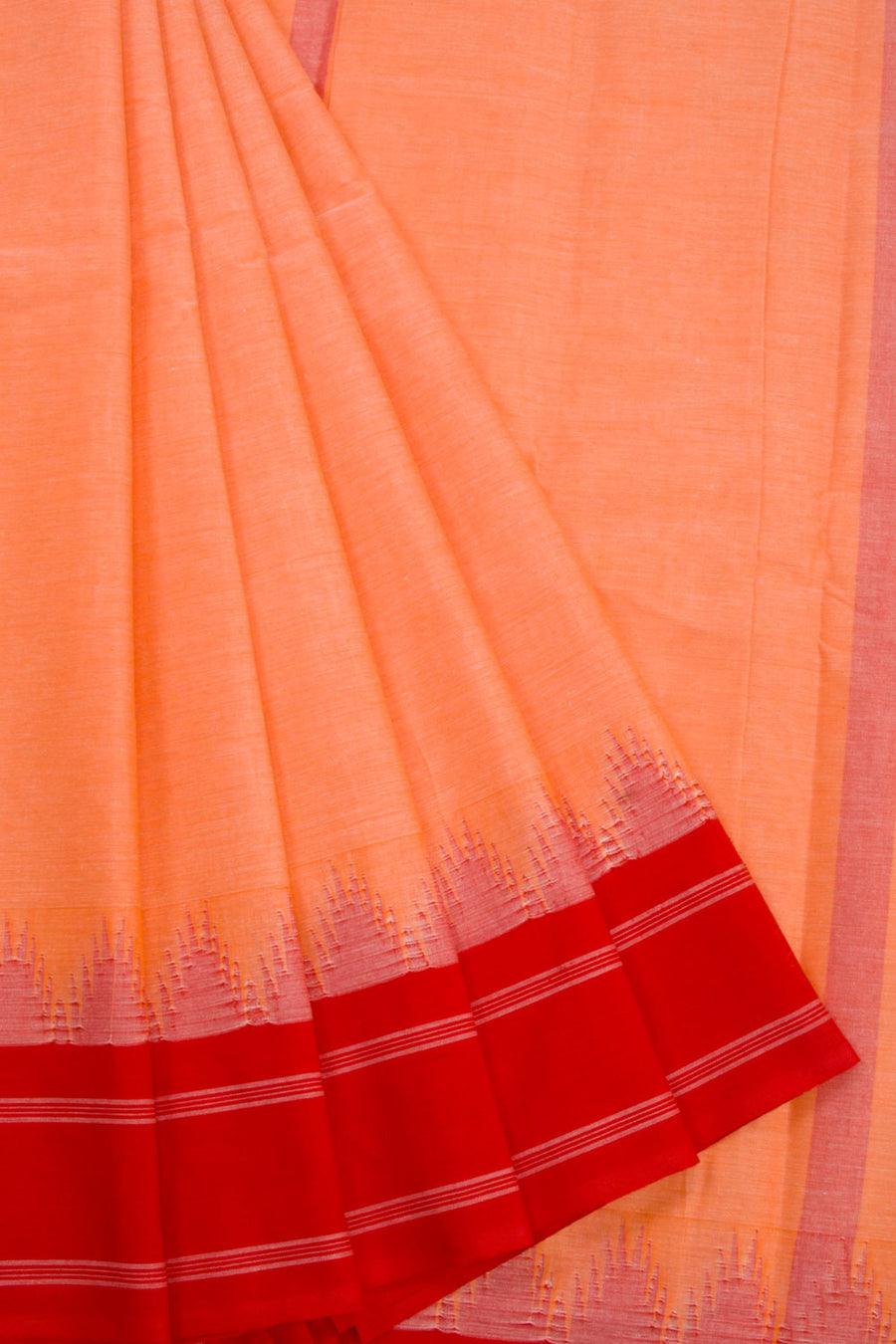 Peach Handwoven Korvai Kanchi Cotton Saree 10068549 - Avishya