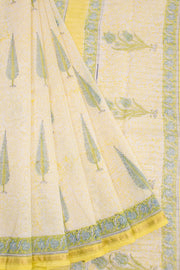 Off White Sanganeri Printed Silk Cotton Saree 10068554