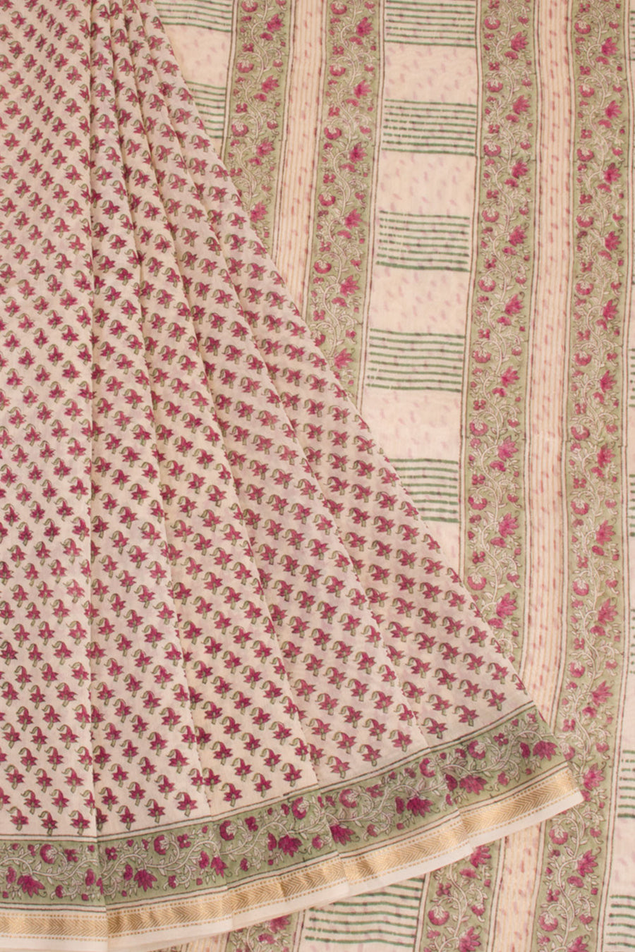 Beige Sanganeri printed Silk Cotton Saree 10068555 - Avishya