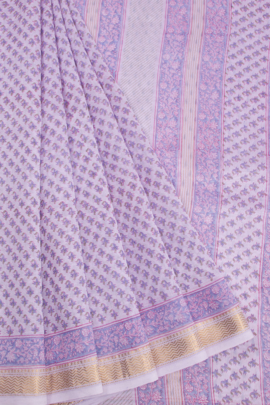 Lavendor Sanganeri printed Silk Cotton Saree 10068556 - Avishya