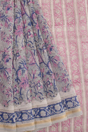 Grey Sanganeri Printed Silk Cotton Saree 10068560