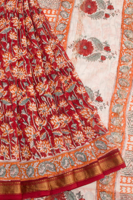 Red Sanganeri printed Silk Cotton Saree 10068561 - Avishya
