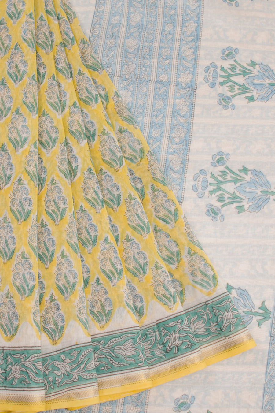 Yellow Sanganeri printed  Silk Cotton Saree 10068564 - Avishya