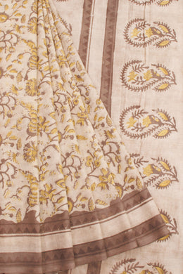 Beige Vanaspathi Printed Mulmul Cotton Saree 10068570 - Avishya