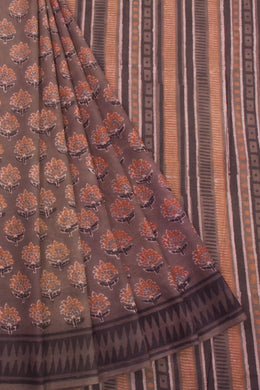 Brown Vanaspathi Printed Mulmul Cotton Saree 10068574 - Avishya