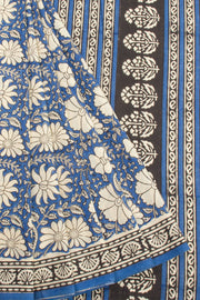 Blue Vanaspathi Hand block Printed Mulmul Cotton Saree 10068577 - Avishya