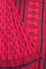 Pink Bagru Printed Mulmul Cotton Saree 10068583 - Avishya