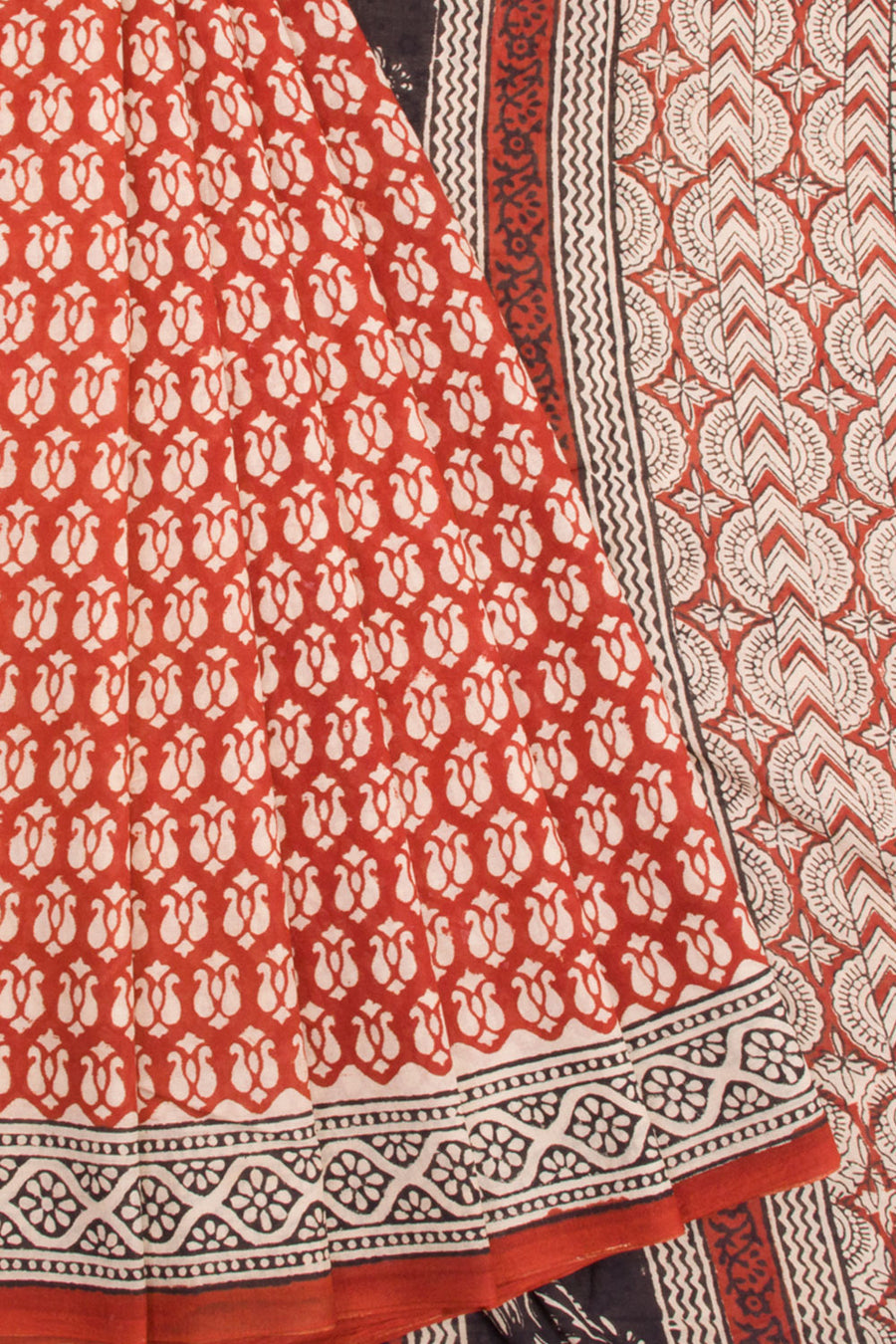 Red Bagru Printed Mulmul Cotton Saree 10068584 - Avishya