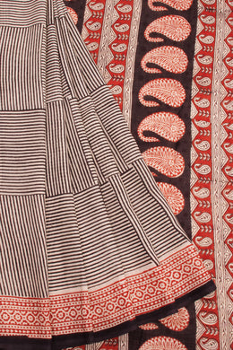 Black Bagru Printed Mulmul Cotton Saree 10068586 - Avishya