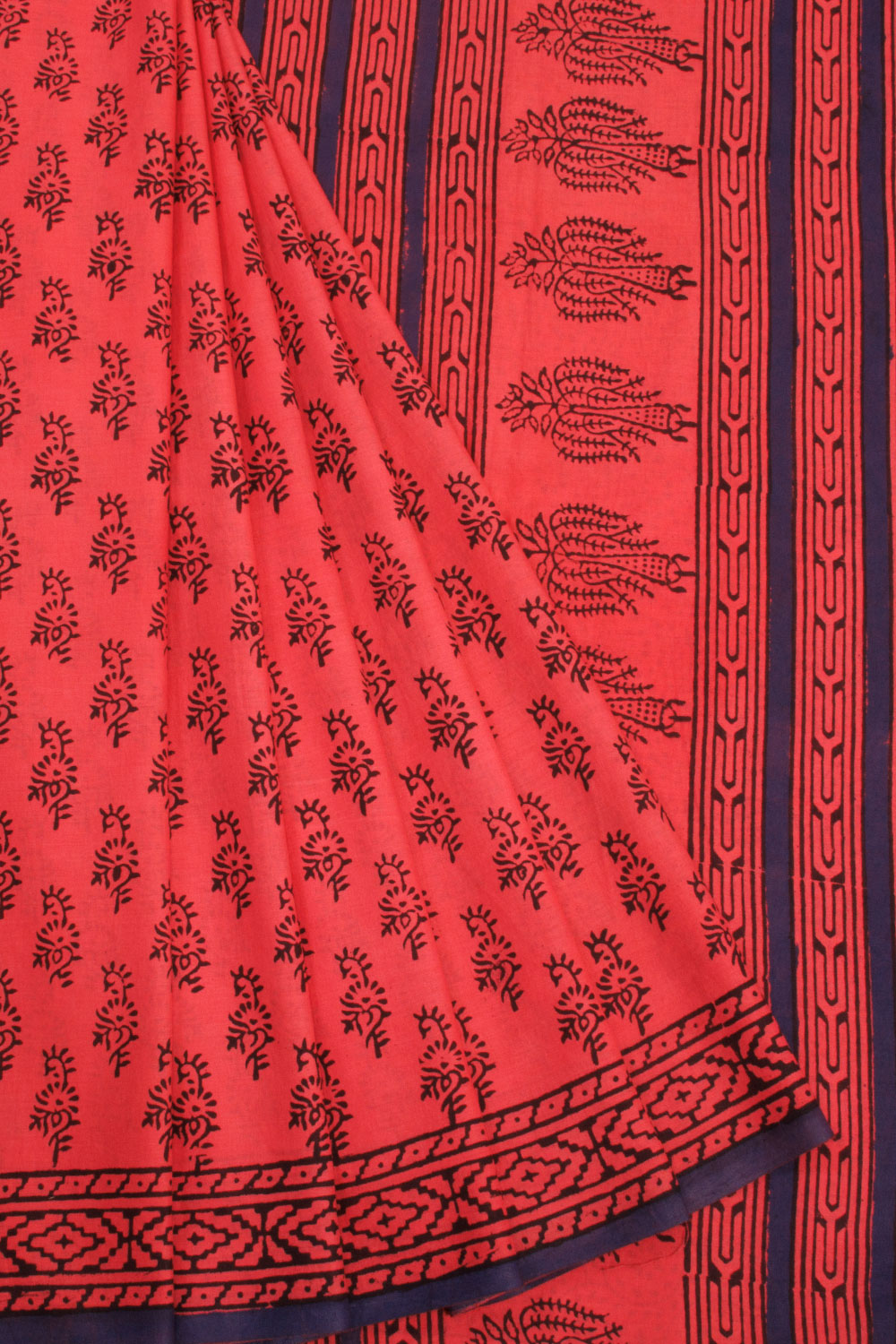 Pink Mulmul Bagru Printed Cotton Saree 10068587 - Avishya
