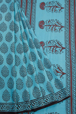 Blue Bagru Printed Mulmul Cotton Saree 10068588 - Avishya