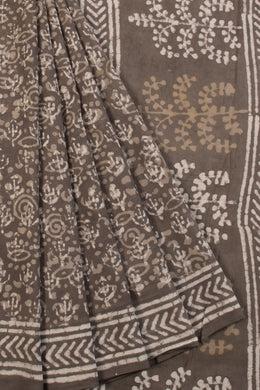 Brown Mulmul Dabu Printed Cotton Saree 10068592 - Avishya