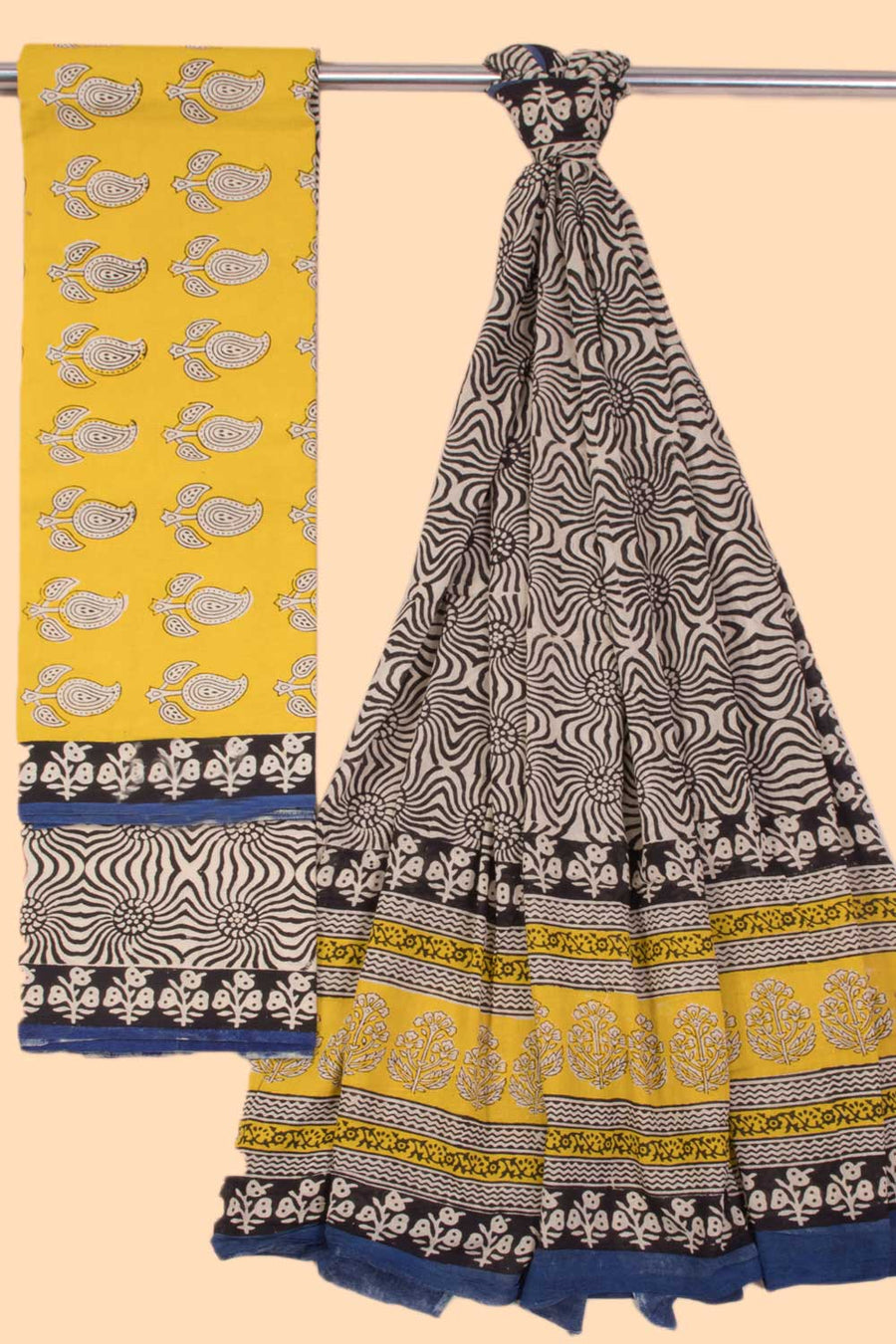 Yellow 3-Piece Mulmul Cotton Salwar Suit Material 10068601