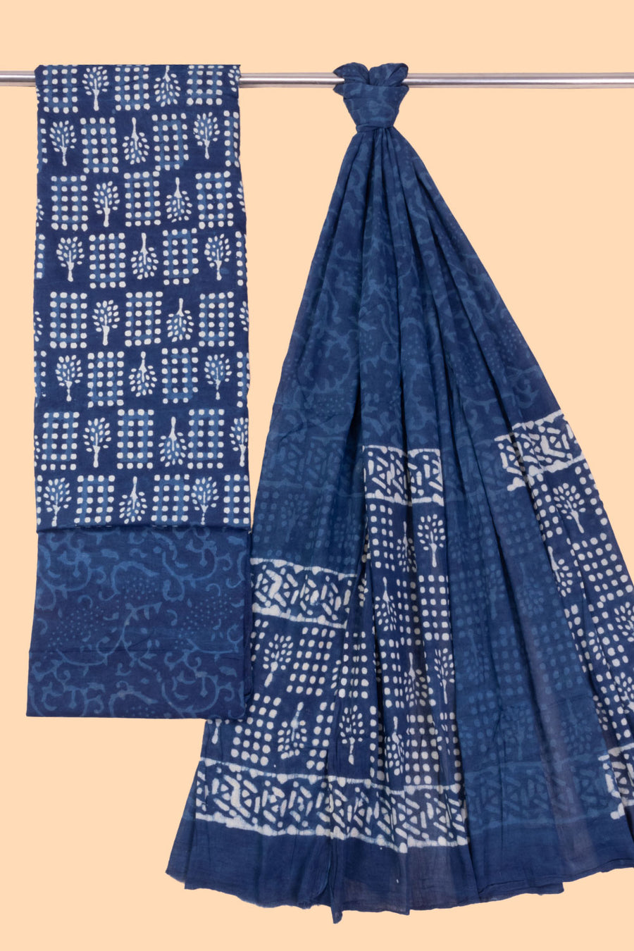 Navy Blue 3-Piece Mulmul Cotton Salwar Suit Material 10068612