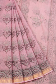 Pink Hand Block Printed Kota Cotton Saree 10068628 - Avishya