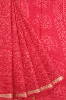Red Hand Block Printed Kota Cotton Saree 10068631 - Avishya