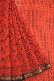Red Hand Block Printed Kota Cotton Saree 10068632 - Avishya