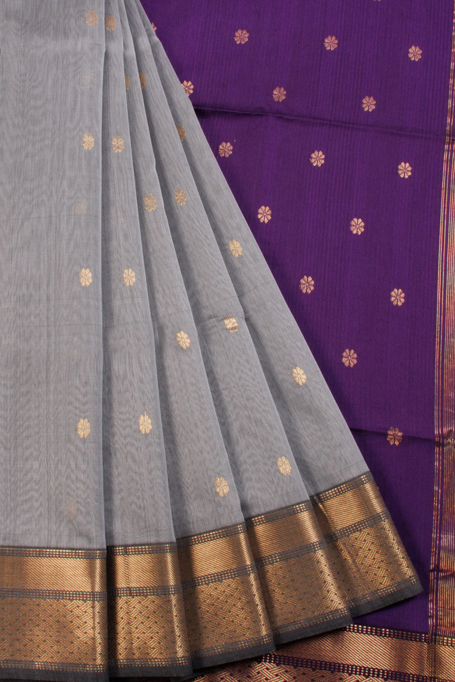 Grey Handloom Maheshwari Silk Cotton Saree 10068660 - Avishya
