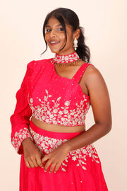 Pink Net Silk Embroidered Lehenga 10068665