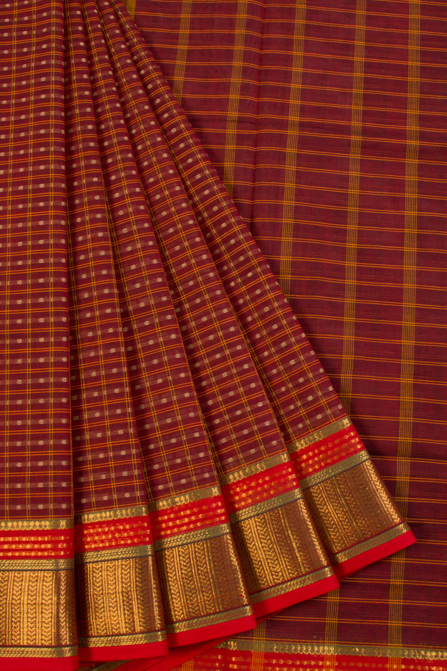 Maroon Handwoven Kanchi Cotton Saree 10068681 - Avishya