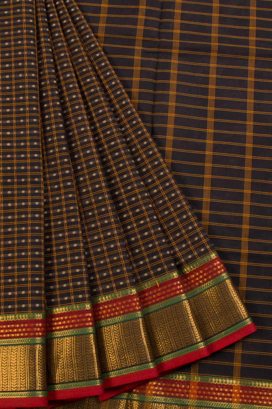 Black Handwoven Kanchi Cotton Saree 10068682 - Avishya