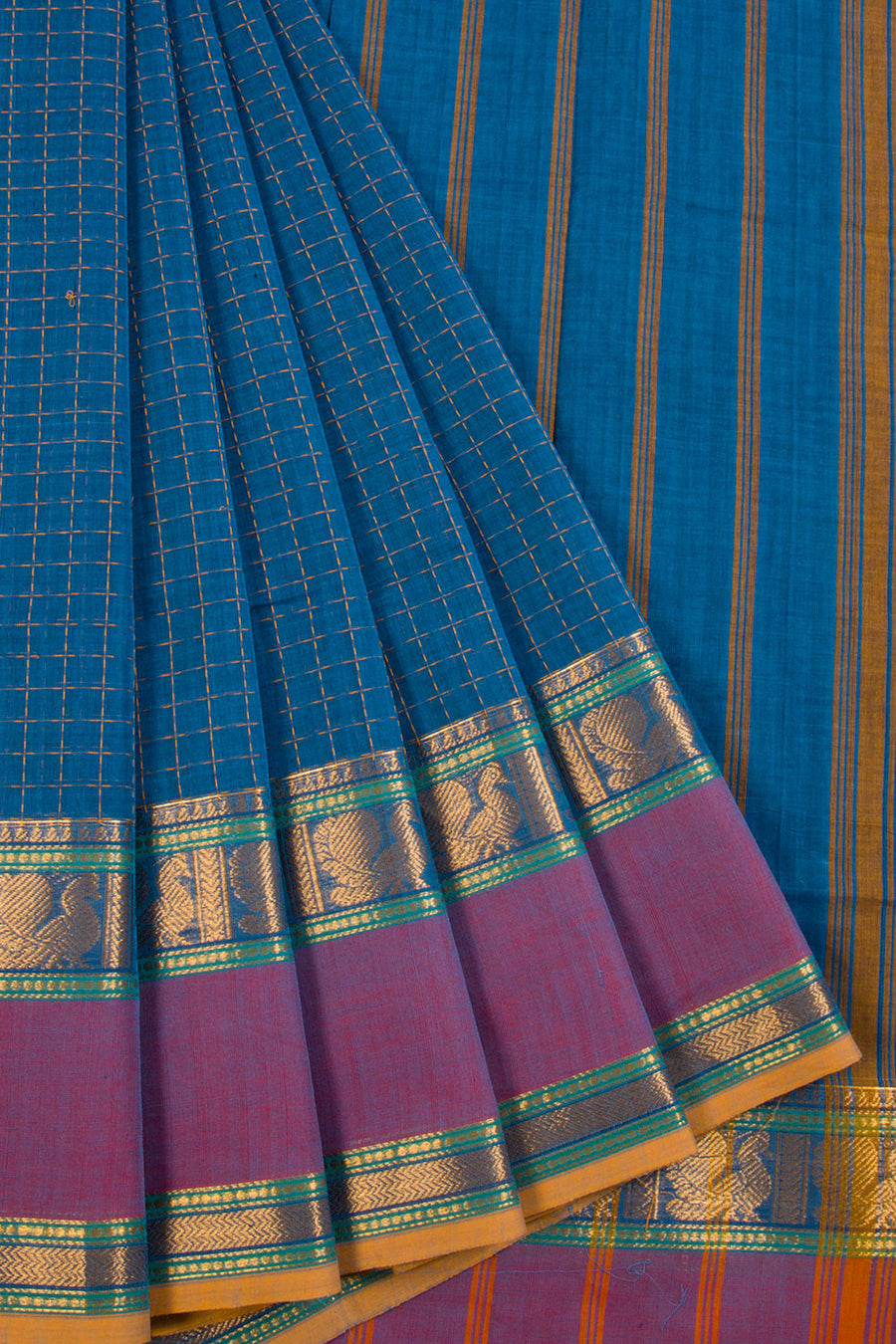 Blue Handwoven Kanchi Cotton Saree 10068685 - Avishya