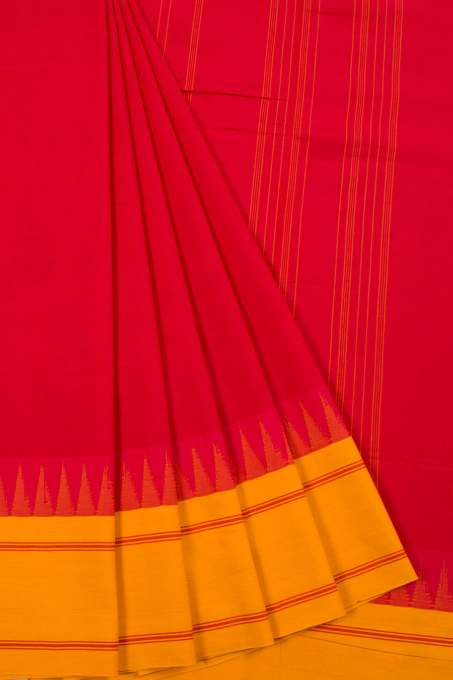 Red Handwoven Kanchi Cotton Saree 10068699 - Avishya