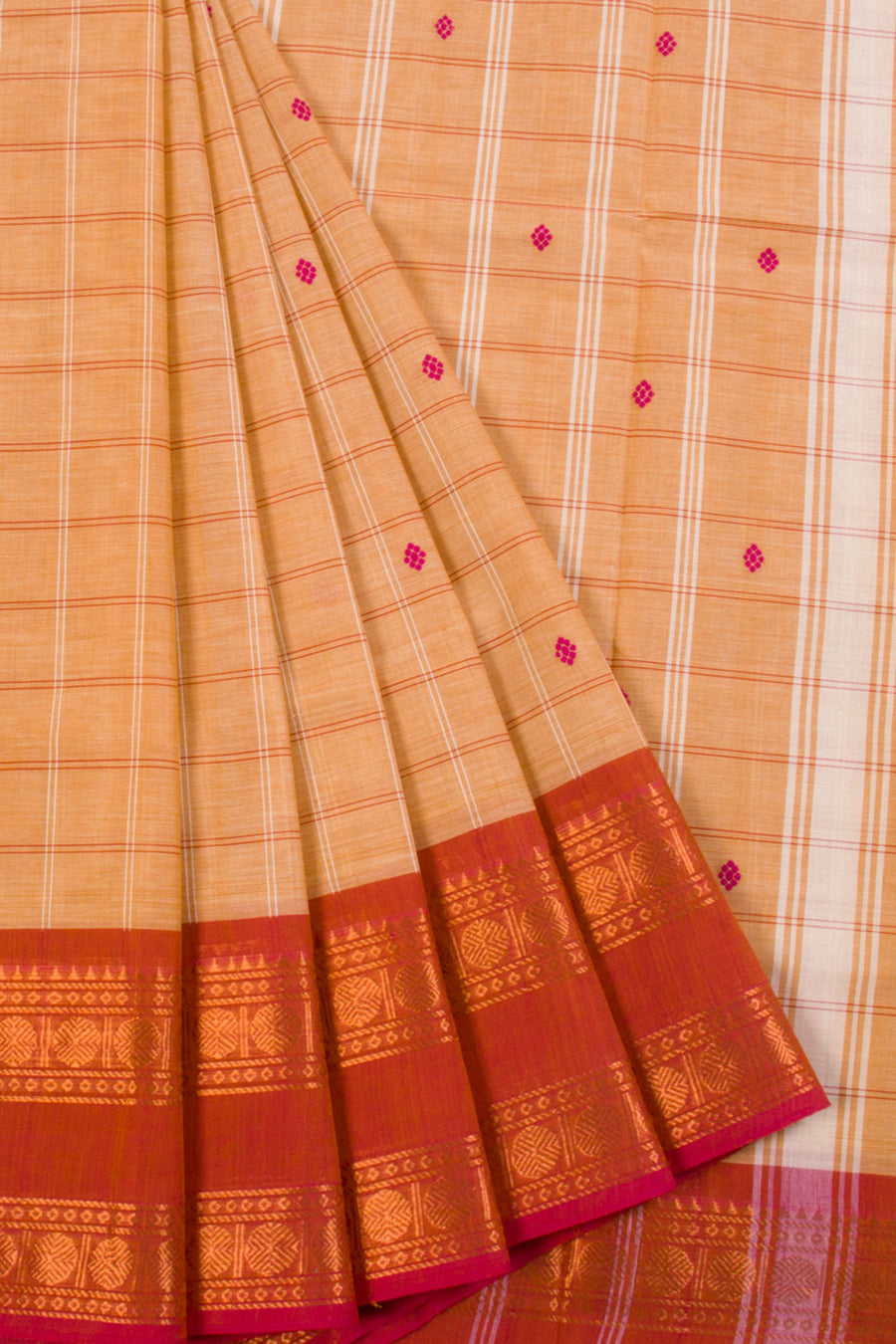 Beige Handwoven Kanchi Cotton Saree 10068700 - Avishya