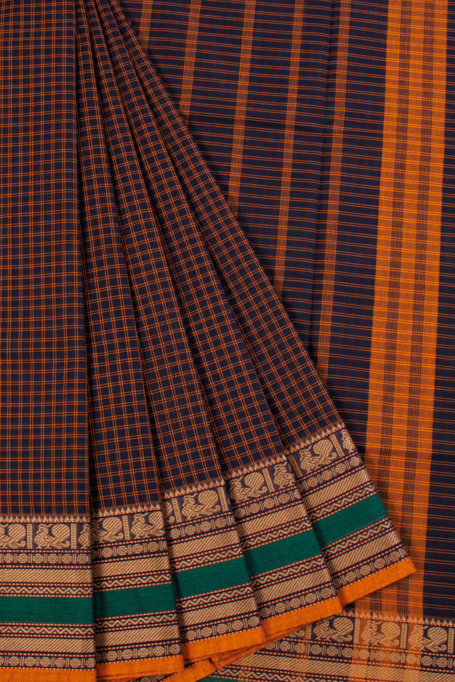 Blue Handwoven Kanchi Cotton Saree 10068703 - Avishya