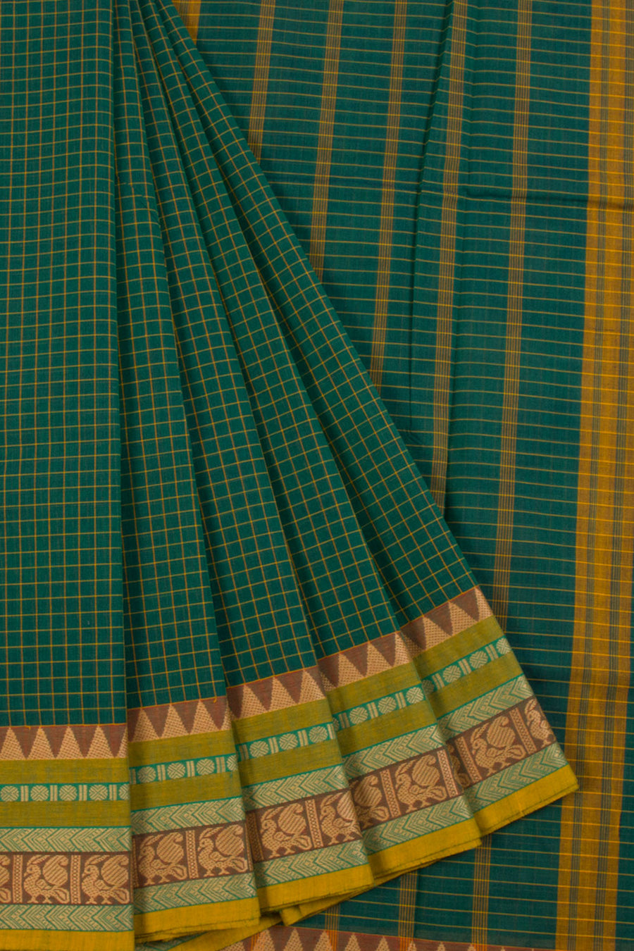 Green Handwoven Kanchi Cotton Saree 10068707 - Avishya