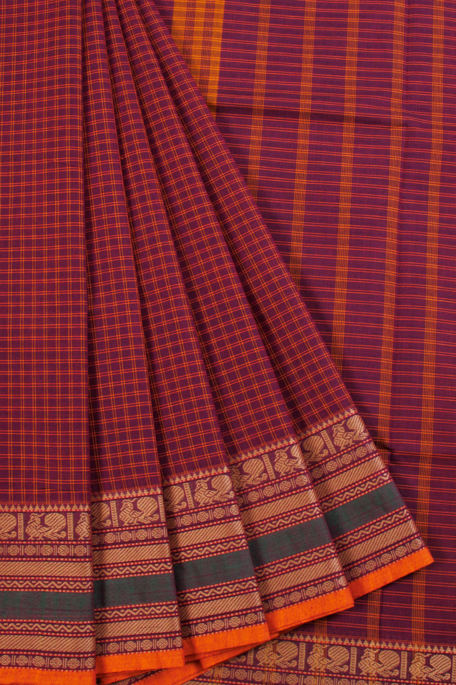 Maroon Handwoven Kanchi Cotton Saree 10068708 - Avishya