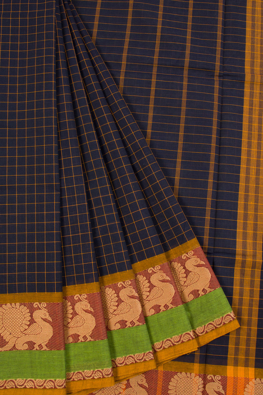 Blue Handwoven Kanchi Cotton Saree 10068714 - Avishya