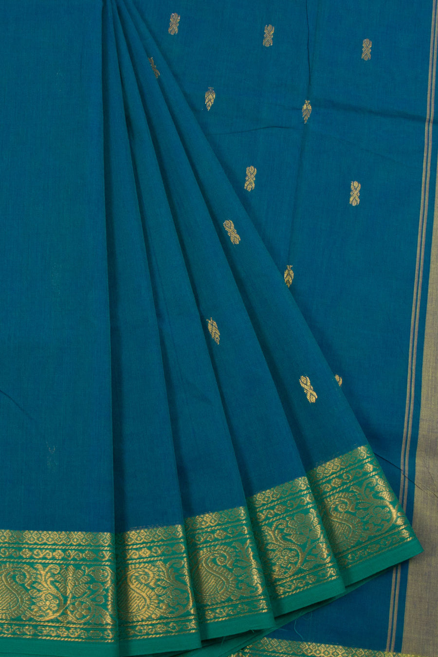 Blue Handwoven Kanchi Cotton Saree 10068716 - Avishya